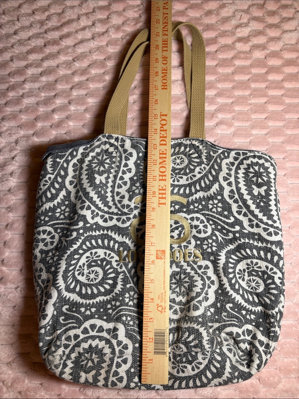 100% Cotton Handmade Gray & White Tote with Gold Logo - Picture 13 of 14